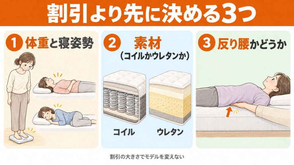 セールでマットレスを選ぶときに先に決めたい3つ。体重と寝姿勢、素材、反り腰かどうか